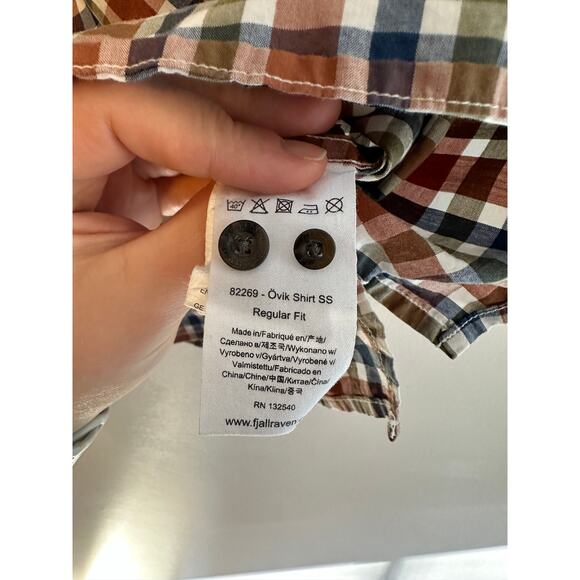 Fjallraven 100% Cotton Men’s Ovik Shirt Checkered Green Orange Gorpcore Large - Picture 6 of 7